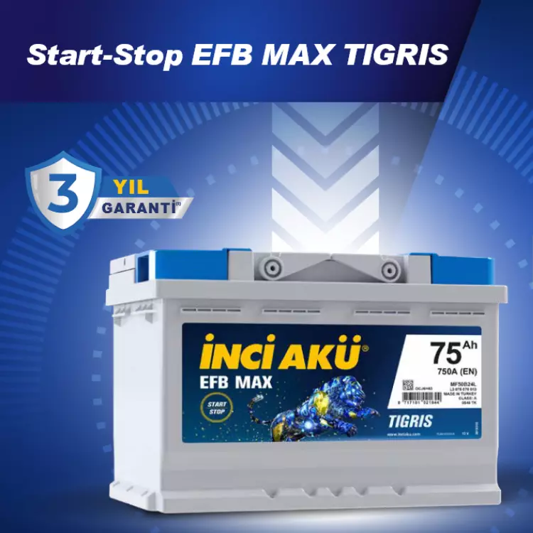 İnci Start-Stop EFB Max Tigris Akü - Gaziantep Akü Market’te